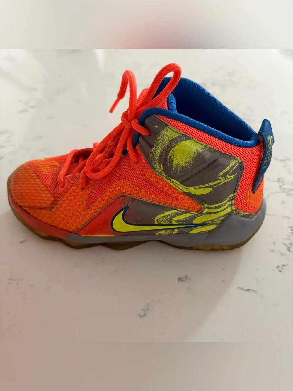 Nike LeBron 12 PS six Meridians hyper crimson orange volt kids sz 12c 685184-800